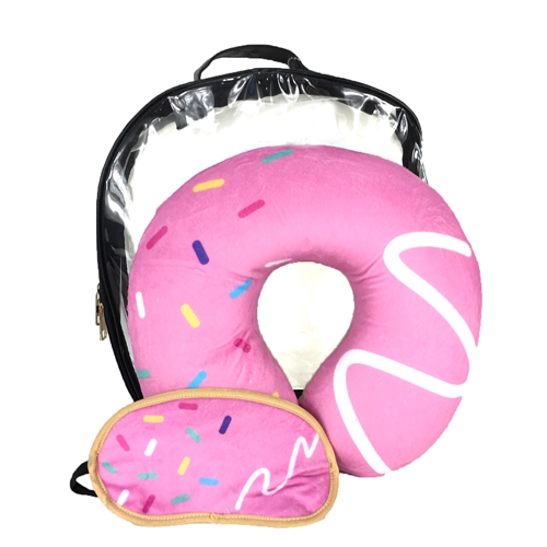 Sprinke Donut Neck Pillow, Eye Mask & Clear Travel Case Set