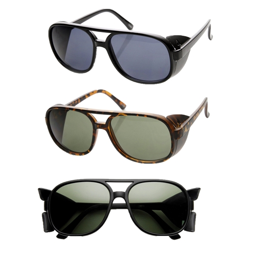 Havana Square Aviator Shield Sunglasses