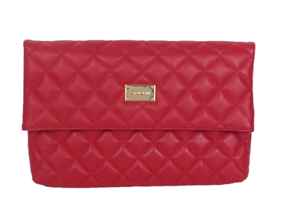 St. John Quilted Nappa Leather Fold Over Clutch