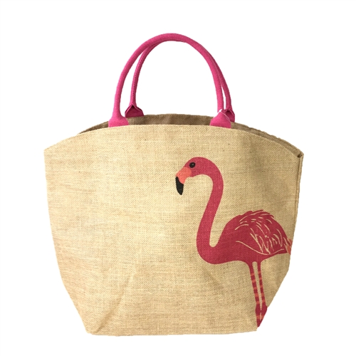 Flamingo Burlap Oversized Tote Beach Bag