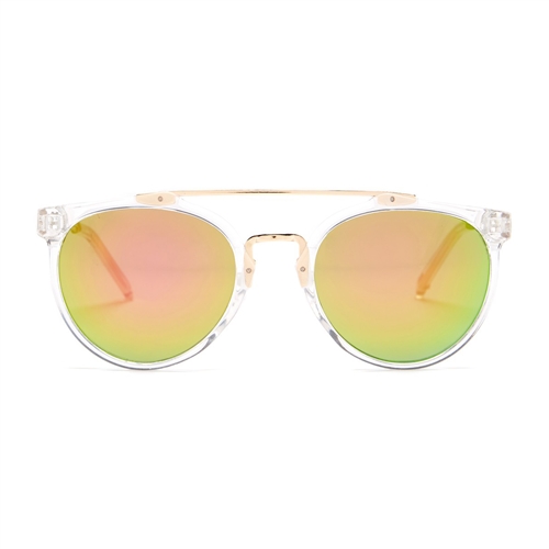 Betsey Johnson Crystal Clear Round Metal Brow Bar Sunglasses