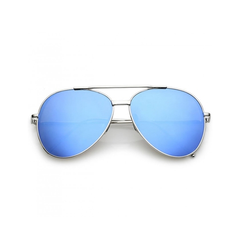 Fame Mirrored Blue Flat Lens Aviator Sunglasses
