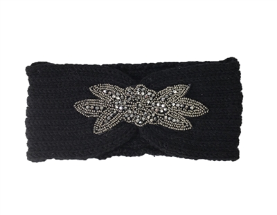 Beaded Floral Applique Knit Viscose Headband