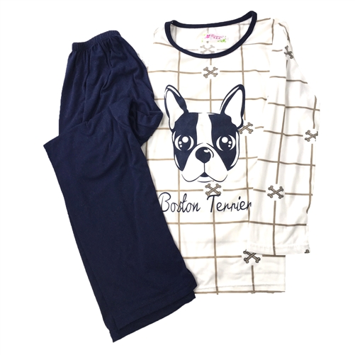 Boston Terrier Dog Pajama Lounge Pants & Top Set