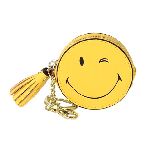 Wink Smiley Face Coin Purse Key Ring Bag Charm