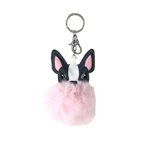 Boston Terrier Frenchie Pom Pom Bag Charm Keychain