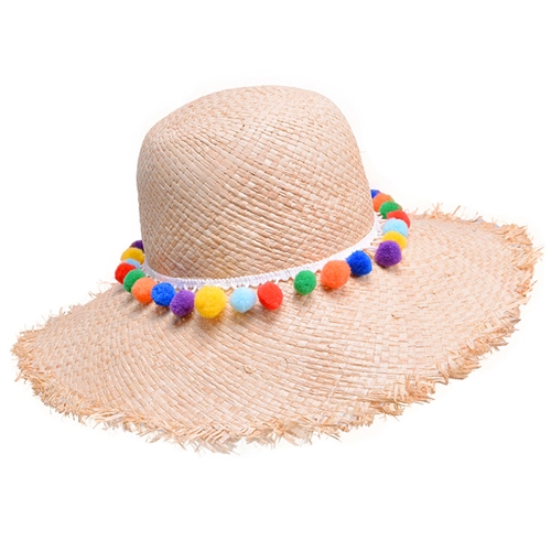 Pom Pom Farmers Straw Sun Hat