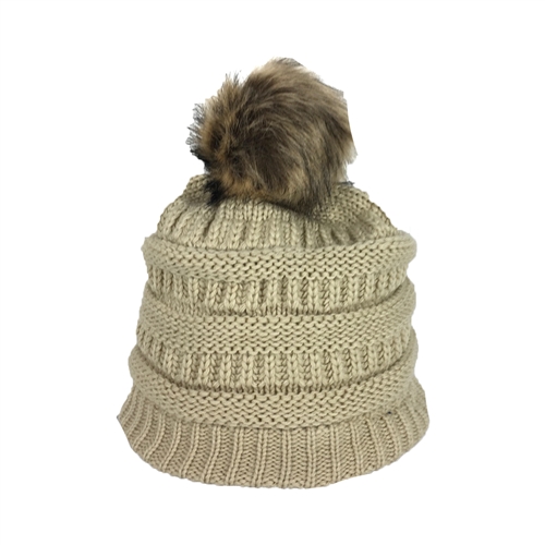 Fashion Culture Knit Pom Pom Fleece Lined Beanie Hat