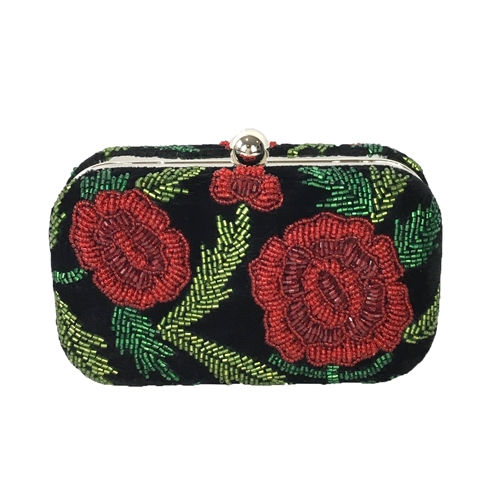 From St Xavier Sangria Rose Beaded Box Clutch