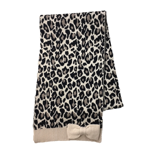 Kate Spade Cheetah Knit Bow Muffler Scarf,