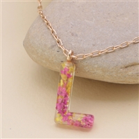 Hand-Pressed Pink & Yellow Wildflower Initial Monogram Necklace