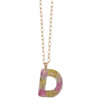 Hand-Pressed Dried Wildflower Initial Pendant Necklace Letter D