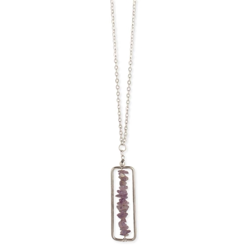 Zad Jewelry Purple Agate Balance Bar Pendant Long Necklace