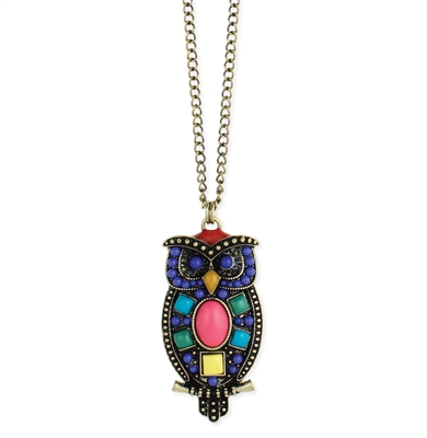 Zad Jewelry Wise Owl Colorful Pendant Long Necklace