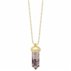 Cottagecore Hand-Pressed Dried Lavender Quartz Crystal Pendant Necklace, Gold