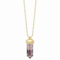 Cottagecore Hand-Pressed Dried Lavender Quartz Crystal Pendant Necklace, Gold