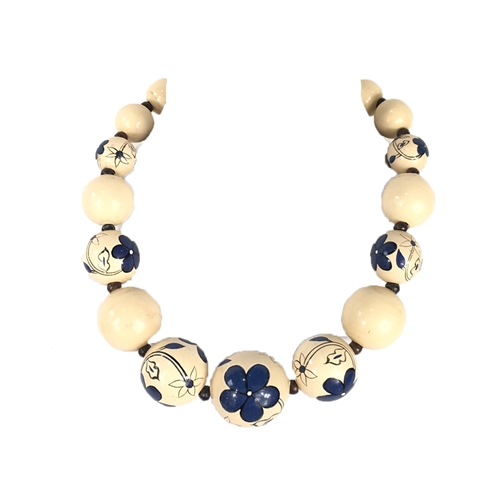 Zad Jewelry Floral Painted Large Wooden Bead Necklace