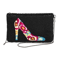 Mary Frances Floral Embroidered High Heel Beaded Phone Crossbody