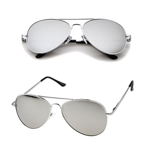 Fashion Culture Alpha Mirrored Lens Aviator Sunglasses
