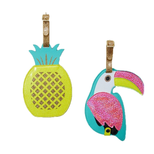 Tropical Toucan Bird & Pineapple Duo Luggage Tag Set
