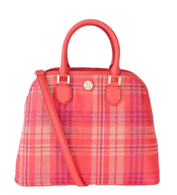 Tory Burch Robinson Plaid Large Open Dome Satchel