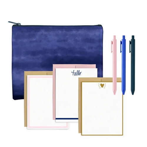 Indigo Dreams Stationary Kit Large Zip Pouch, 3 Gel Pens & Note Cards
