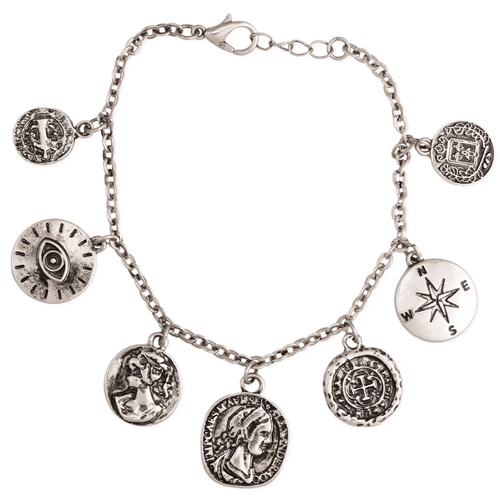 Zad Jewelry Ancient Treasures Medallion Charm Bracelet Silver