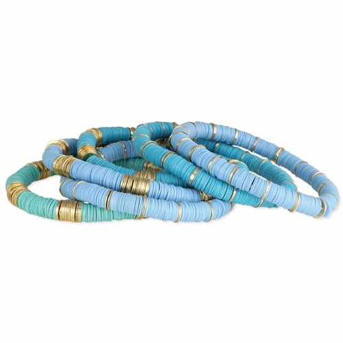 Zad Jewelry Blue Skies Heishi Beaded Stretch Bracelets Set of 6