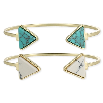 Zad Jewelry Triangle Howlite Stone Open Cuff Bracelets Set of 2