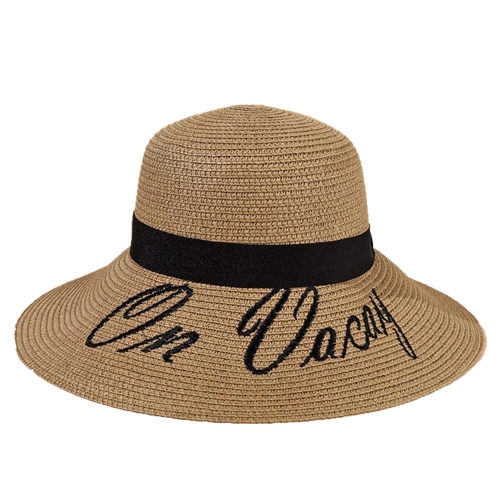 On Vacay Embroidered Straw Packable Sun Hat