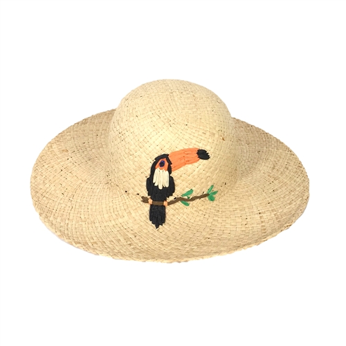 Toucan Embroidered Raffia Straw Sun Hat
