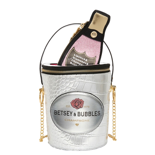 Betsey Johnson Kitsch Bubbly Champagne Bucket Crossbody Bag