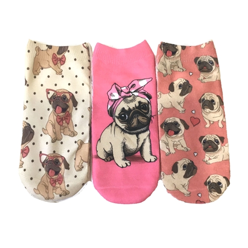 Fashion Culture Pug Lovers Low Cut Peds Socks 3 Pairs