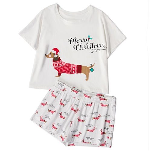 Christmas Dachshund Pajama Lounge Shorts & Crop Top Set