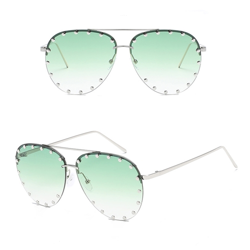 Unisex Affair Studded Aviator Sunglasses Green Lens