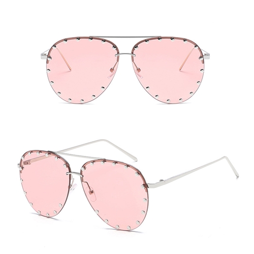 Unisex Affair Studded Aviator Sunglasses Pink Lens