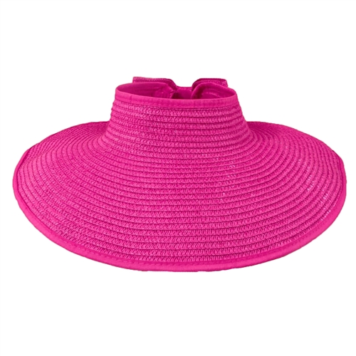 Packable Roll Up Wide Brim Straw Sun Visor Bow Applique