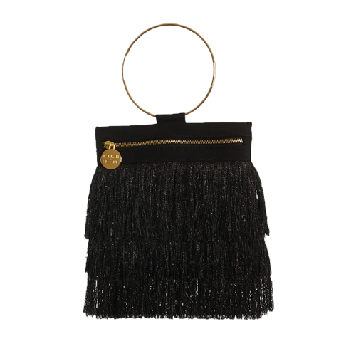 Farrah + Sloane Cassia Metallic Fringe Bracelet Bag, Black