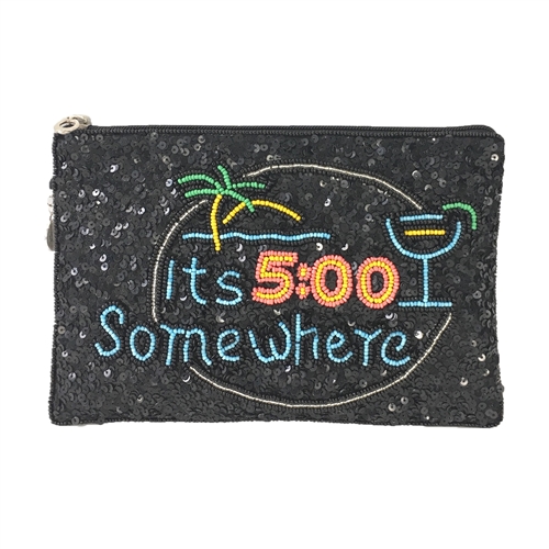 From St Xavier It's 5 O'Clock Somewhere Sequin Clutch, Black