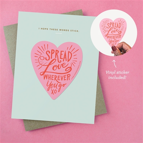 Inklings Spread Love Blank Greeting Card w Vinyl Heart Sticker Decal Keepsake