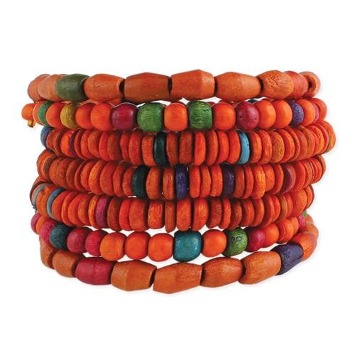 Willow Wood Beaded Wide Coil Bracelet