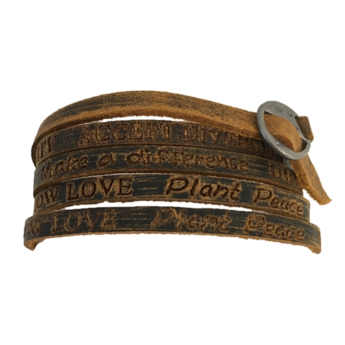 Sow Love Plant Peace Inspire Stamped Leather Wrap Bracelet