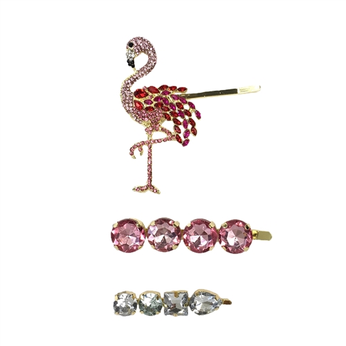 Flamingle Flamingo Crystal Embellished Hair Pin Set