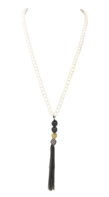 Jewelry Collection Long Beaded Pave Balls Y Necklace Chain Tassel