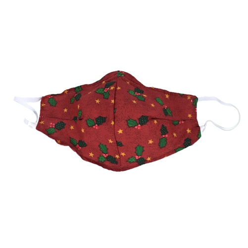 Winter Holiday Print Reusable 3D Face Covering, Holly & Stars