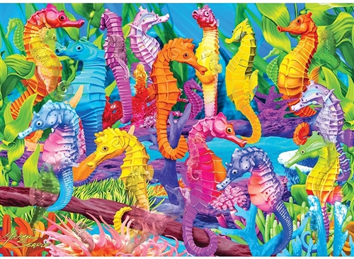 Glow in the Dark Colorful Dance Seahorse 500 Pc Seek & Find Jigsaw Puzzle