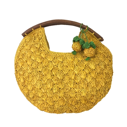 Isla Crochet Raffia Circle Clutch w Pineapple Charm
