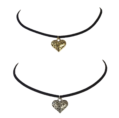 Zad Jewelry Black Suede Filigree Heart Chocker Necklace