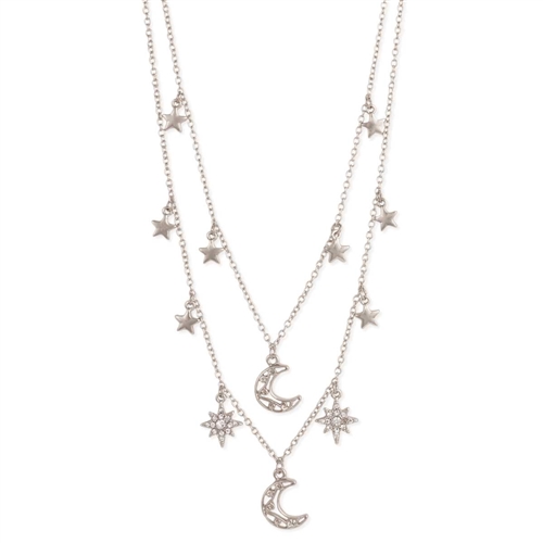 Pave Star Drops Celestial Star & Moon Charm Necklace