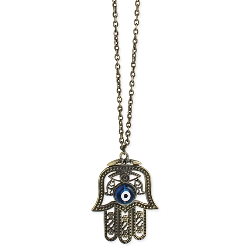 Zad Jewelry Hamsa Hand Evil Eye Long Pendant Necklace